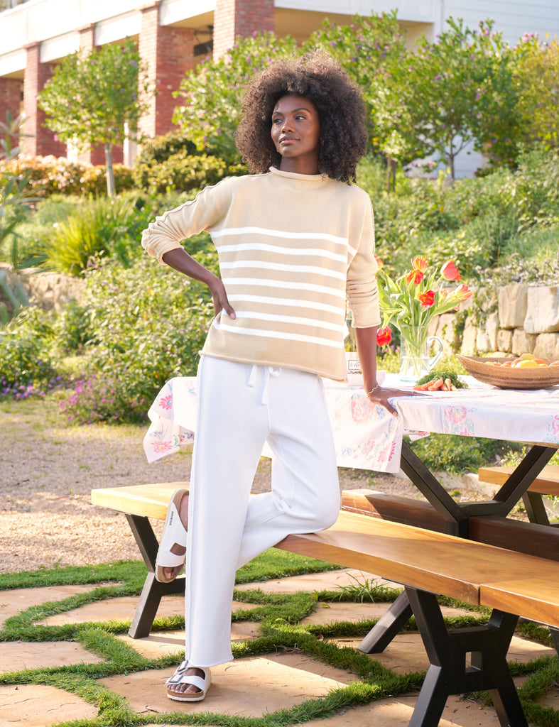 MONTEREY Sand with White Stripe, Pure Italian Cotton