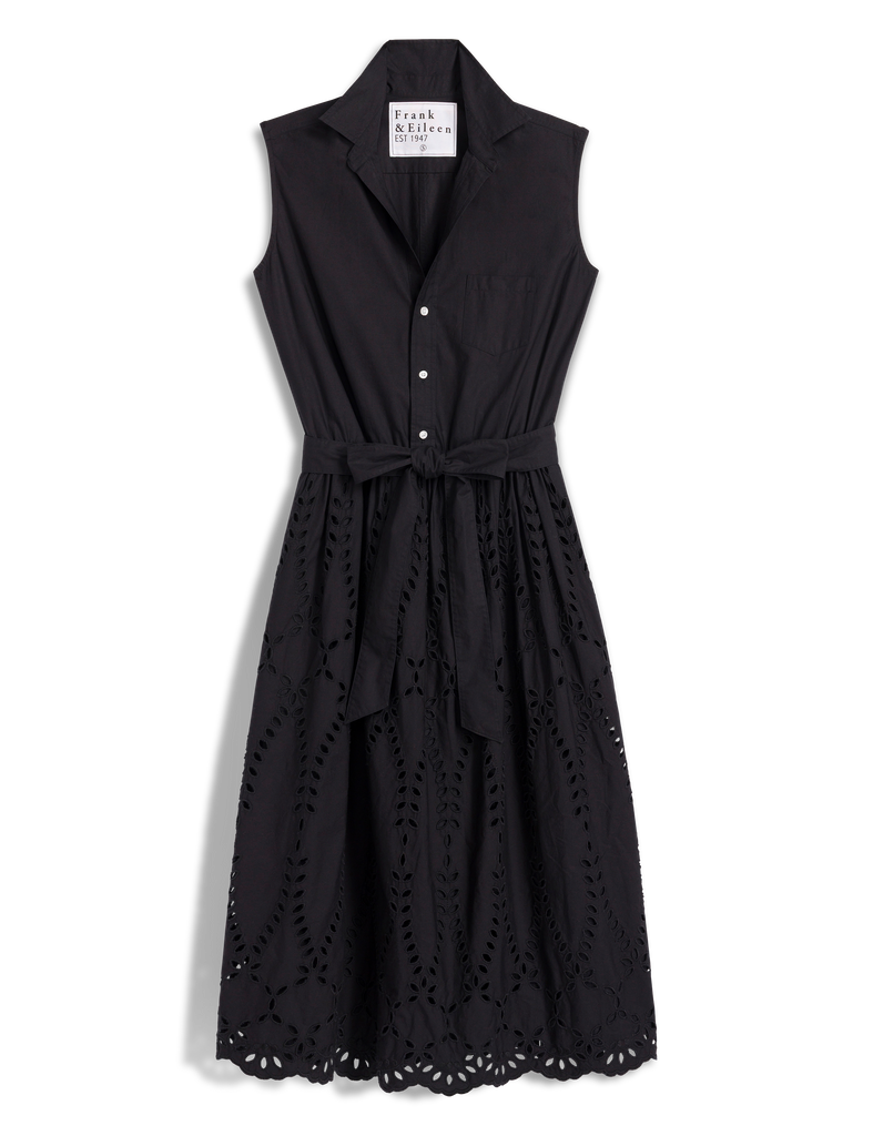 GRACE SLEEVELESS DRESS Black, Eyelet Cotton