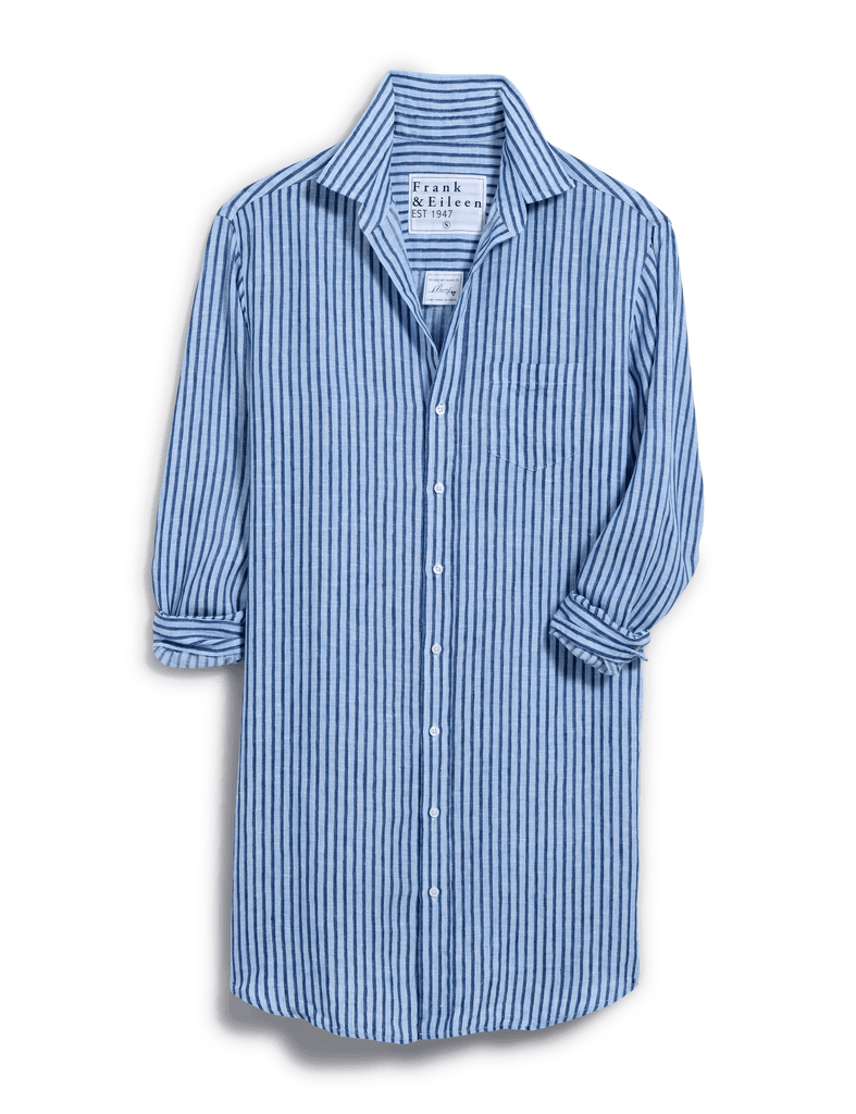 MARY Blue and Navy Textured Stripe, Italian Classic Linen