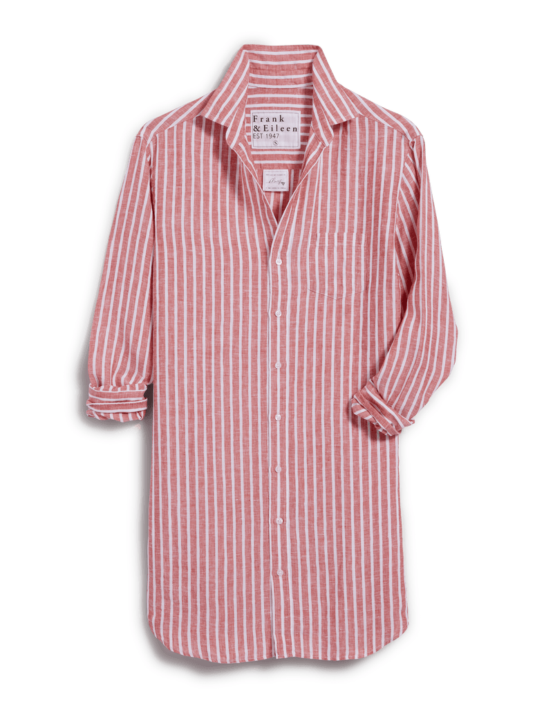 MARY Red and White Textured Stripe, Italian Classic Linen